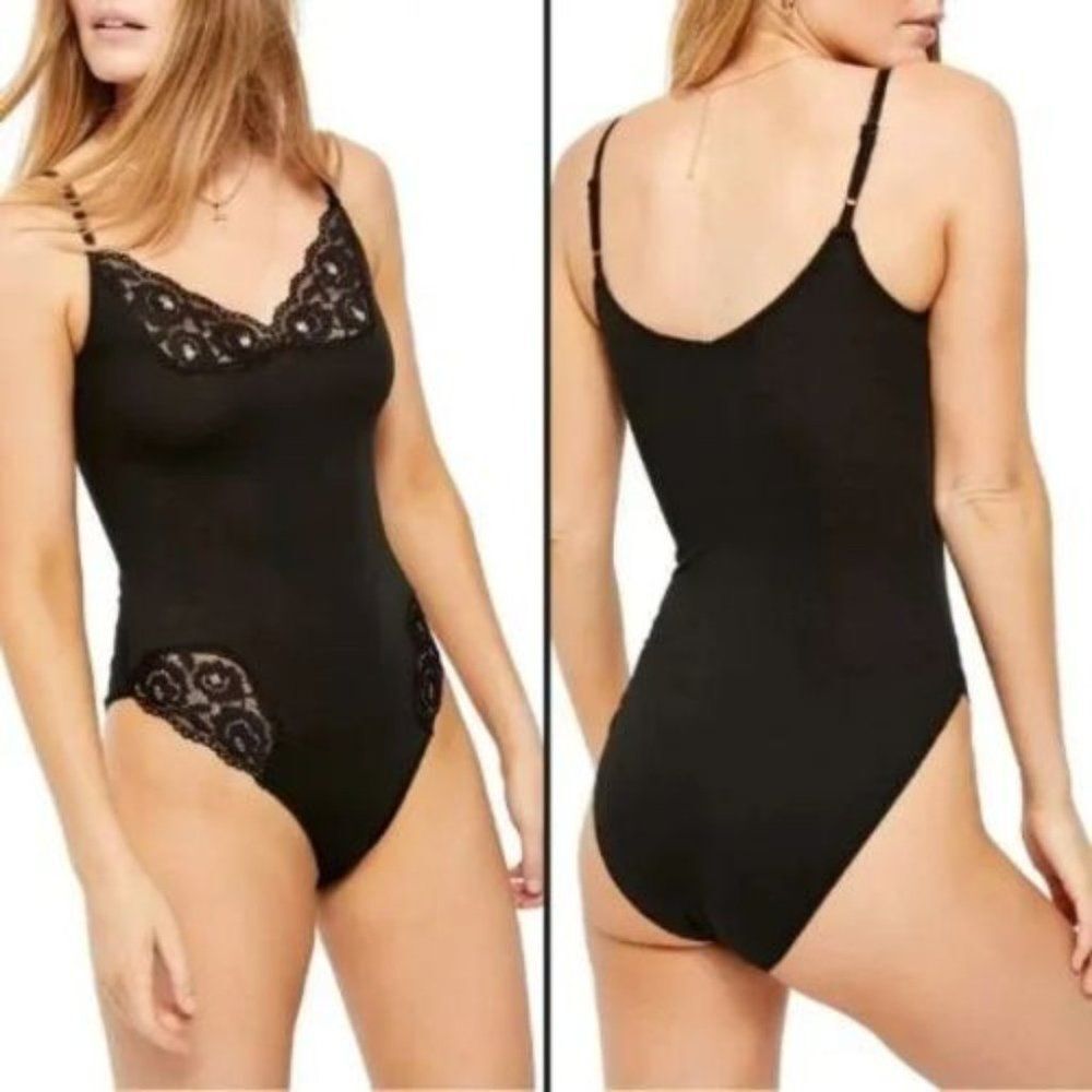 NWT Free People Black Lace Trim Bodysuit | XS